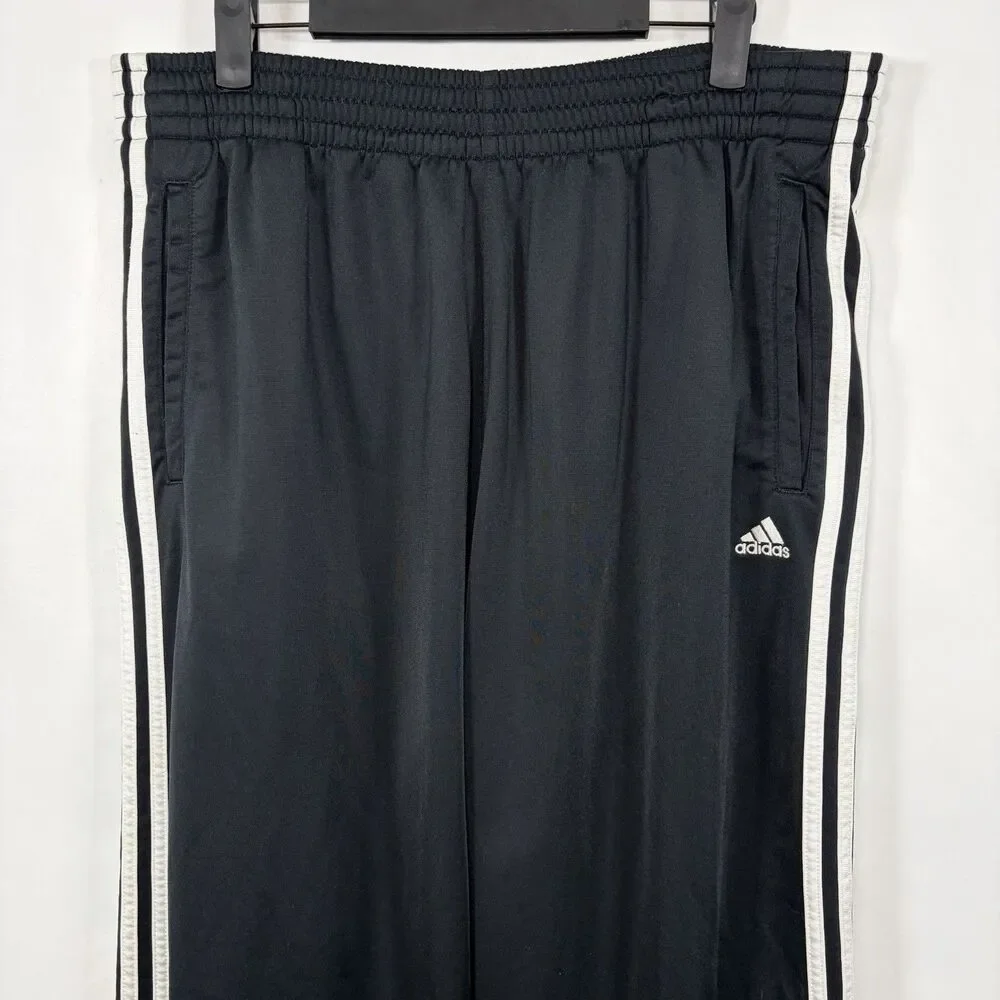 Vintage Y2K Adidas Tear Away Track Pants Mens Large Black Three Stripe 34x31